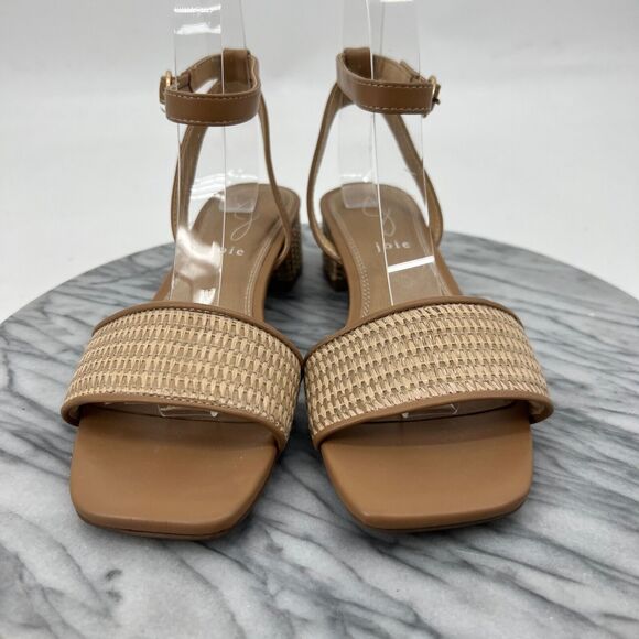 Joie Womens 6.5 Sandals Ivy Tan Boho Block Heel Ankle Strap Woven Faux Leather - Picture 3 of 11